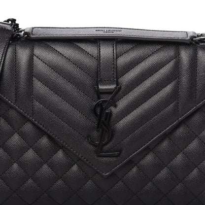 Saint Laurent Grain De Poudre Textured Mixed Matelasse Triquilt Medium Monogram Satchel Black 9 of 10