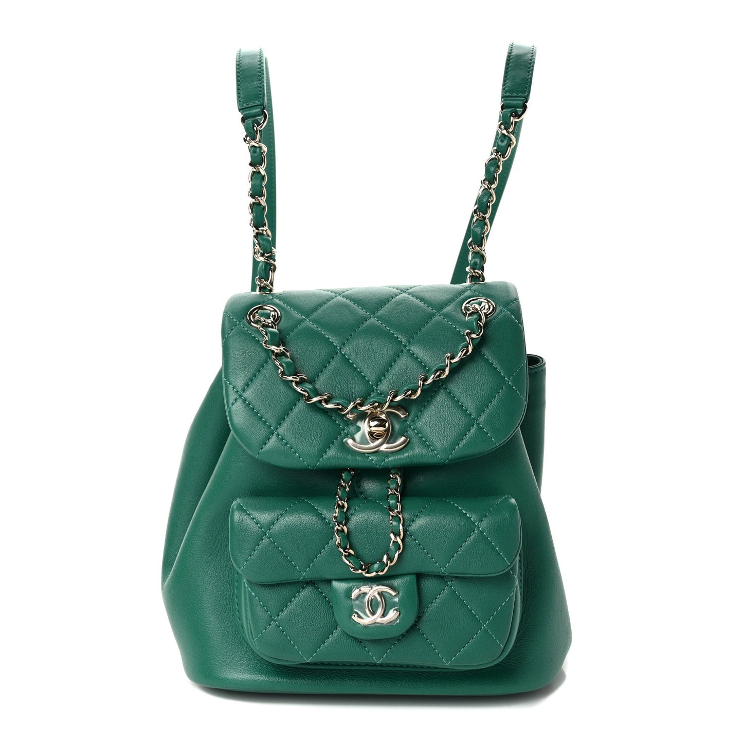 Lambskin Quilted Small Duma Drawstring Backpack Green