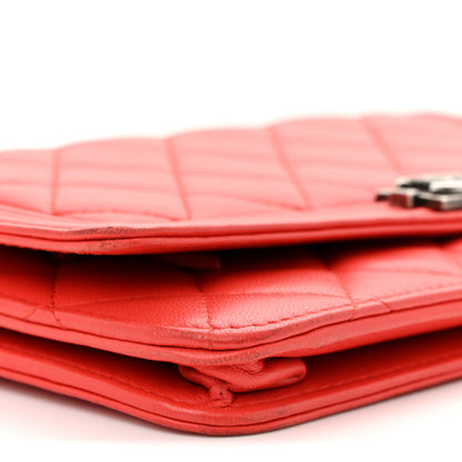 Chanel Lambskin Quilted Boy Wallet On Chain WOC Red 9 of 12