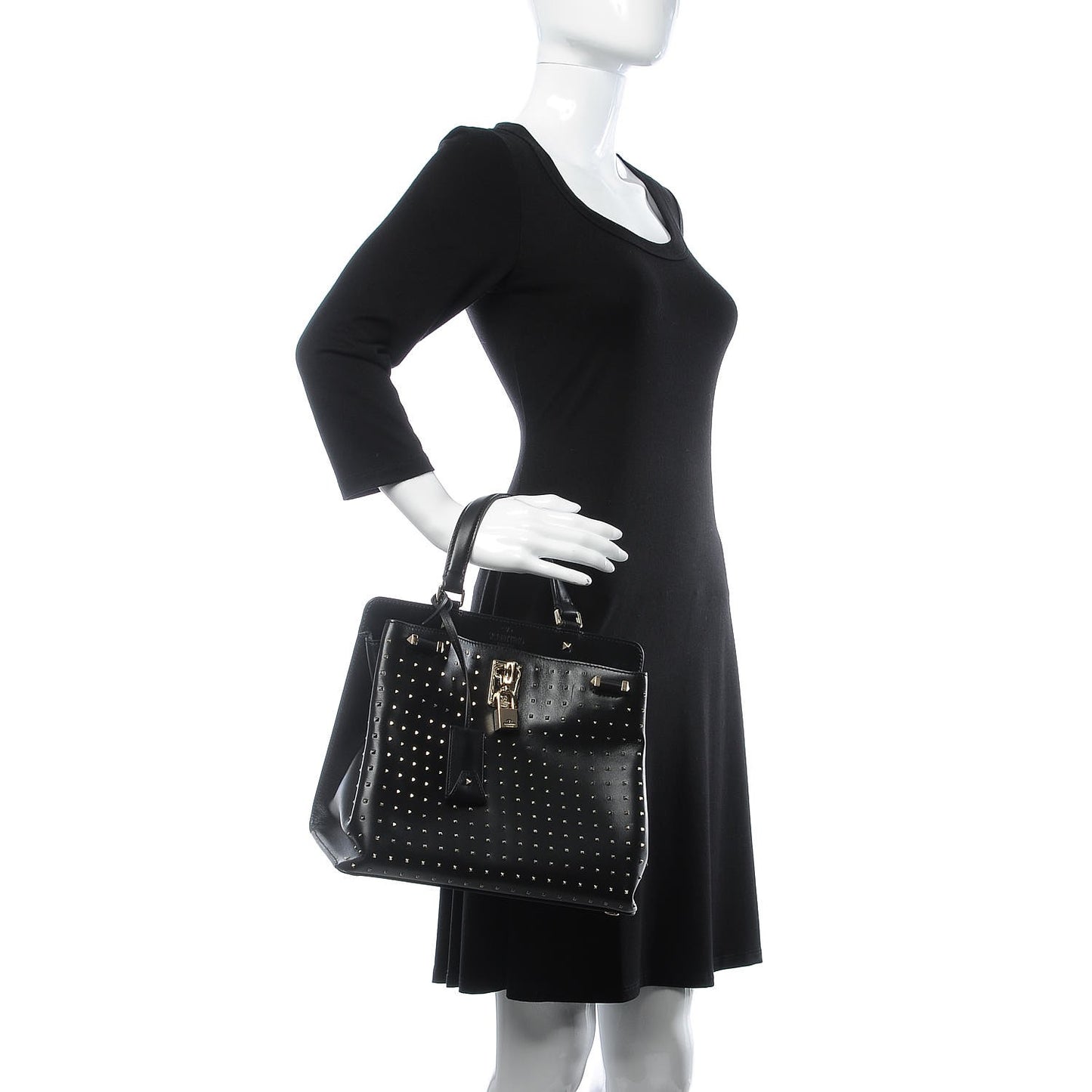 Calfskin Studded Medium Joylock Satchel Black