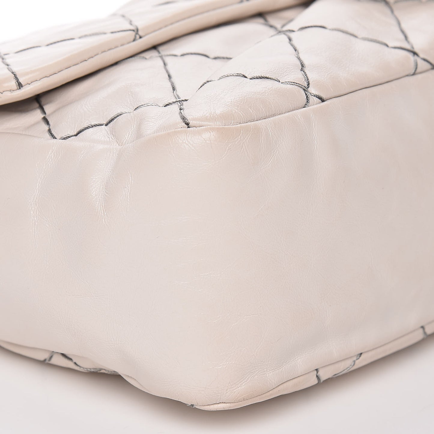 Glazed Goatskin Double Stitch Flap Ivory