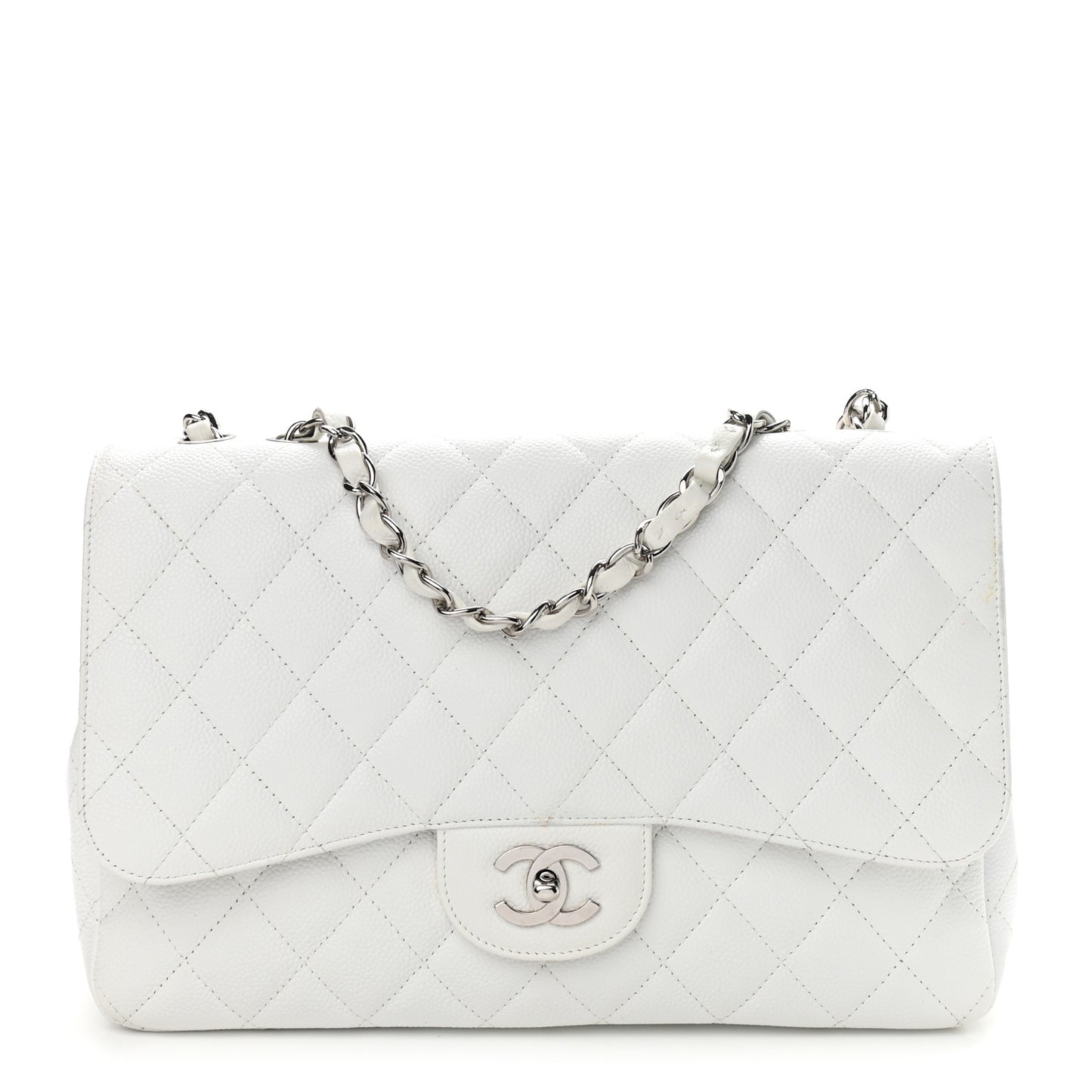Caviar Quilted Jumbo Double Flap White