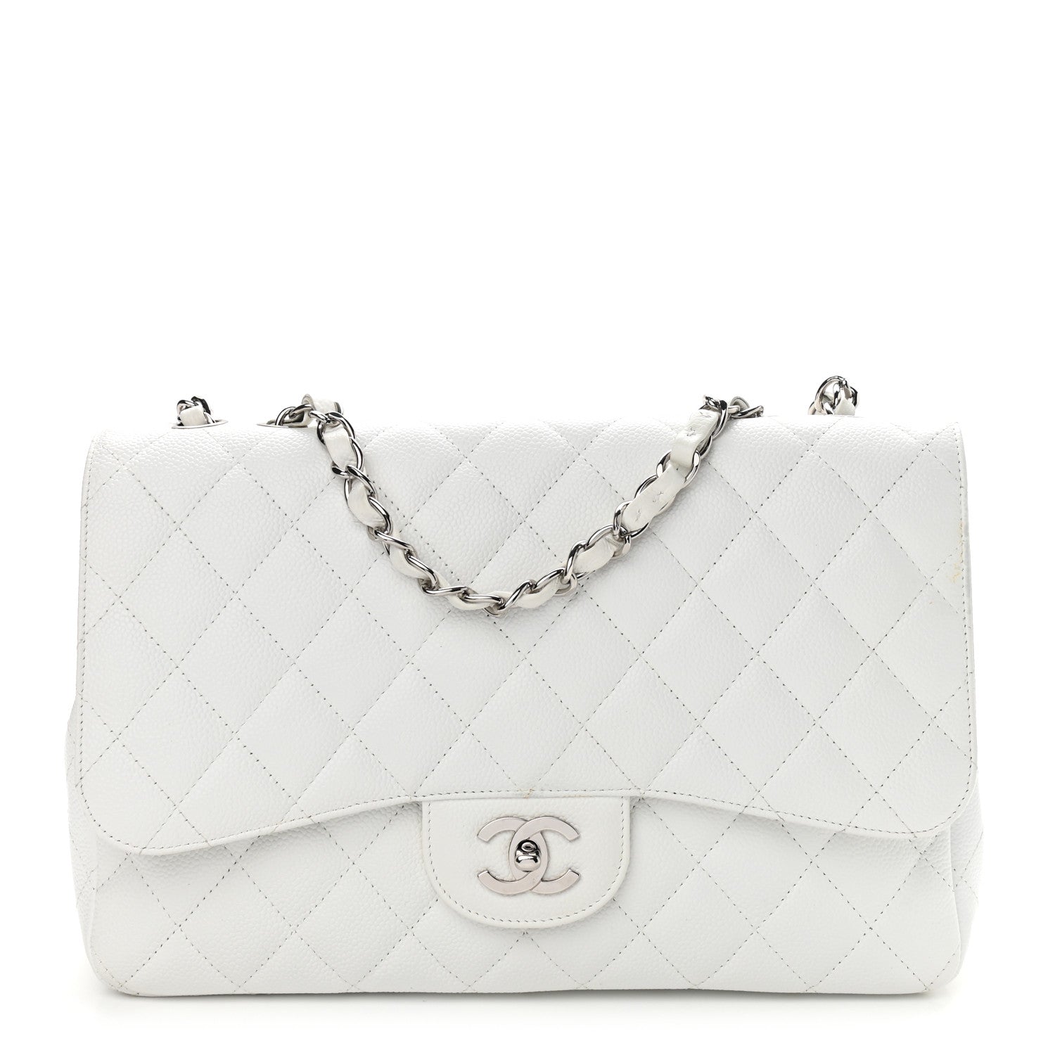 Chanel Caviar Quilted Jumbo Double Flap White 1 of 16