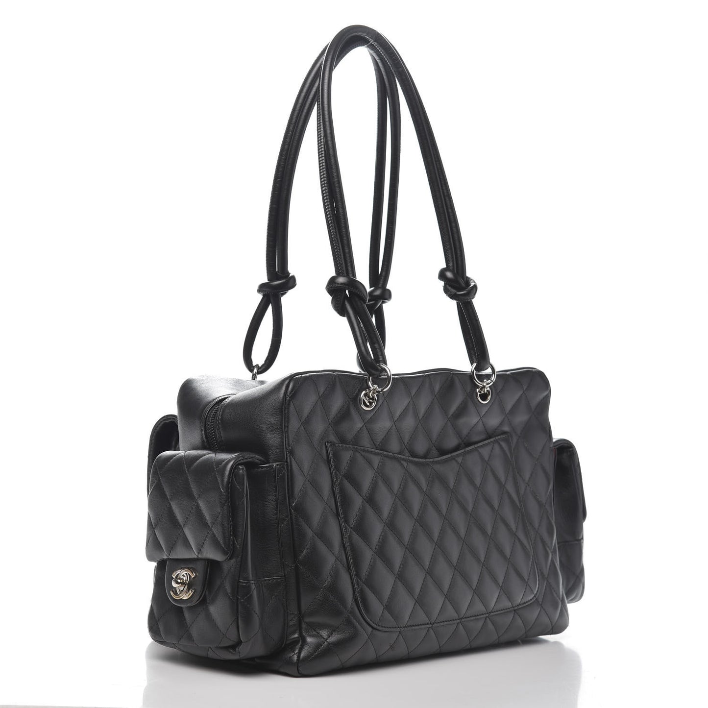 Calfskin Quilted Large Cambon Multipocket Reporter Black White