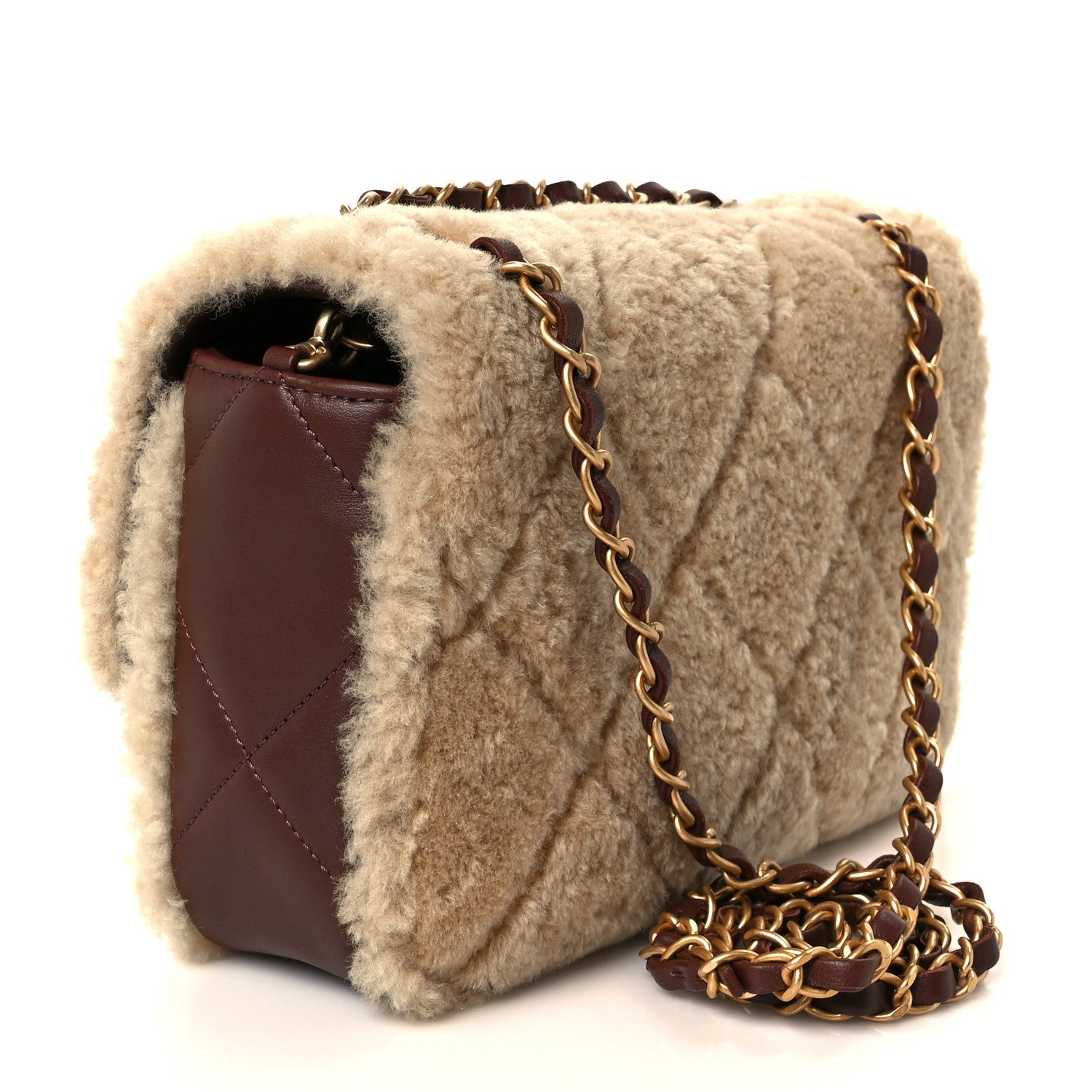 Chanel Shearling Lambskin Quilted Furry Coco Flap Dark Brown Beige 3 of 12