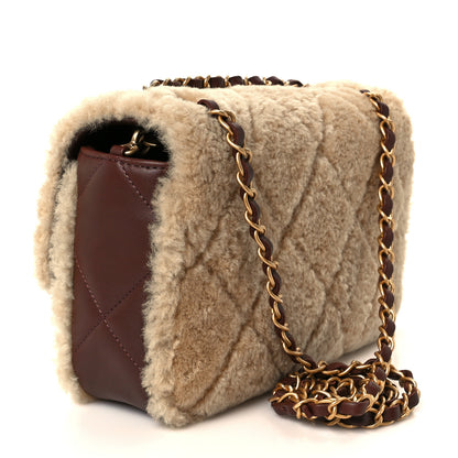 Chanel Shearling Lambskin Quilted Furry Coco Flap Dark Brown Beige 3 of 12