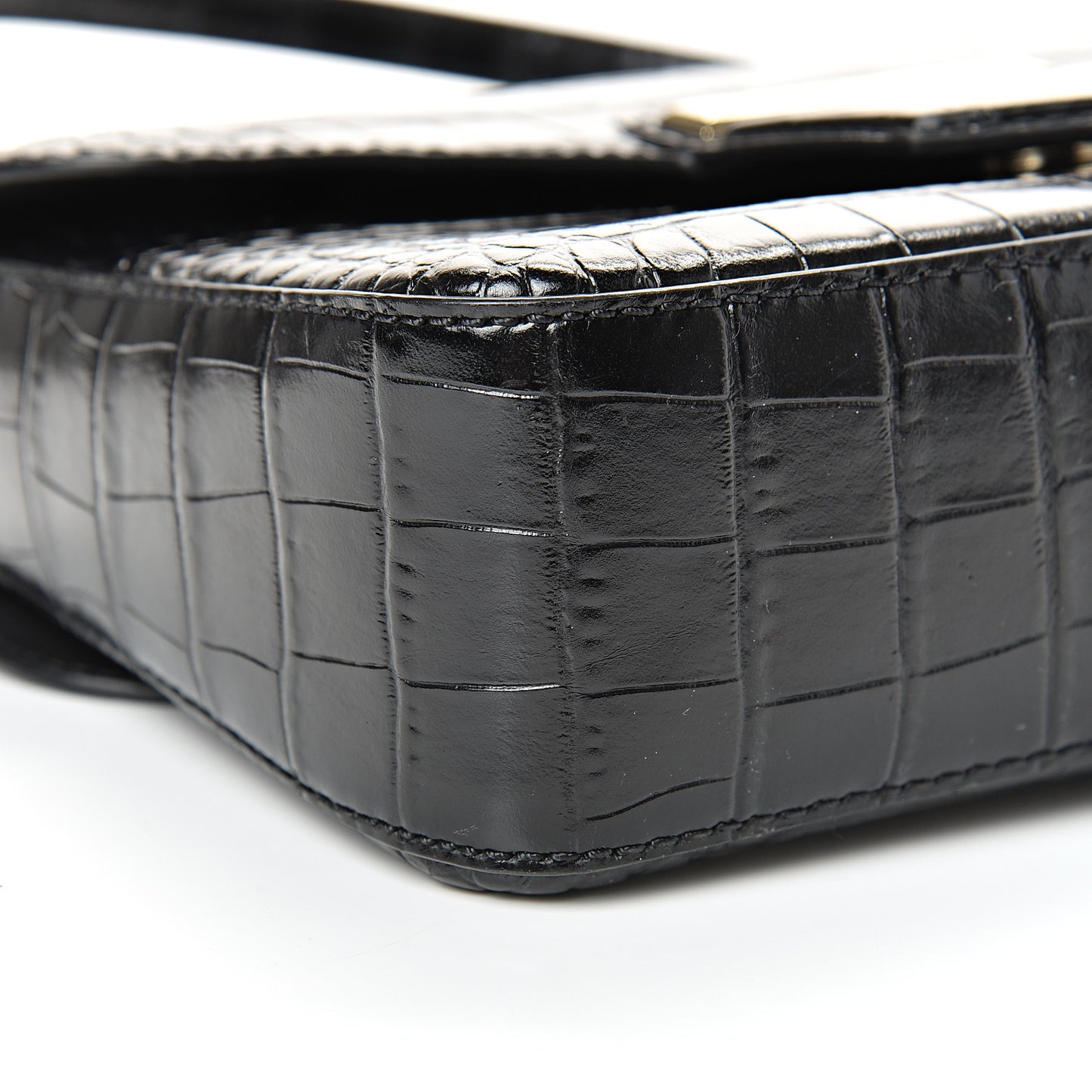Calfskin Crocodile Embossed Small Nobile Shoulder Bag Black