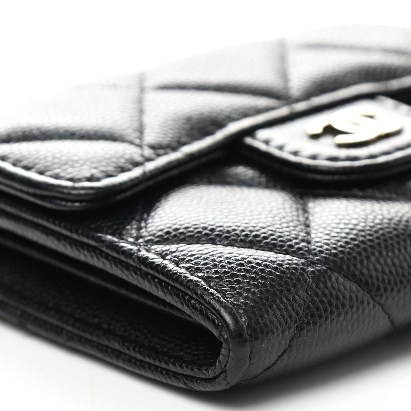 Caviar Quilted Flap Card Holder On Chain Black