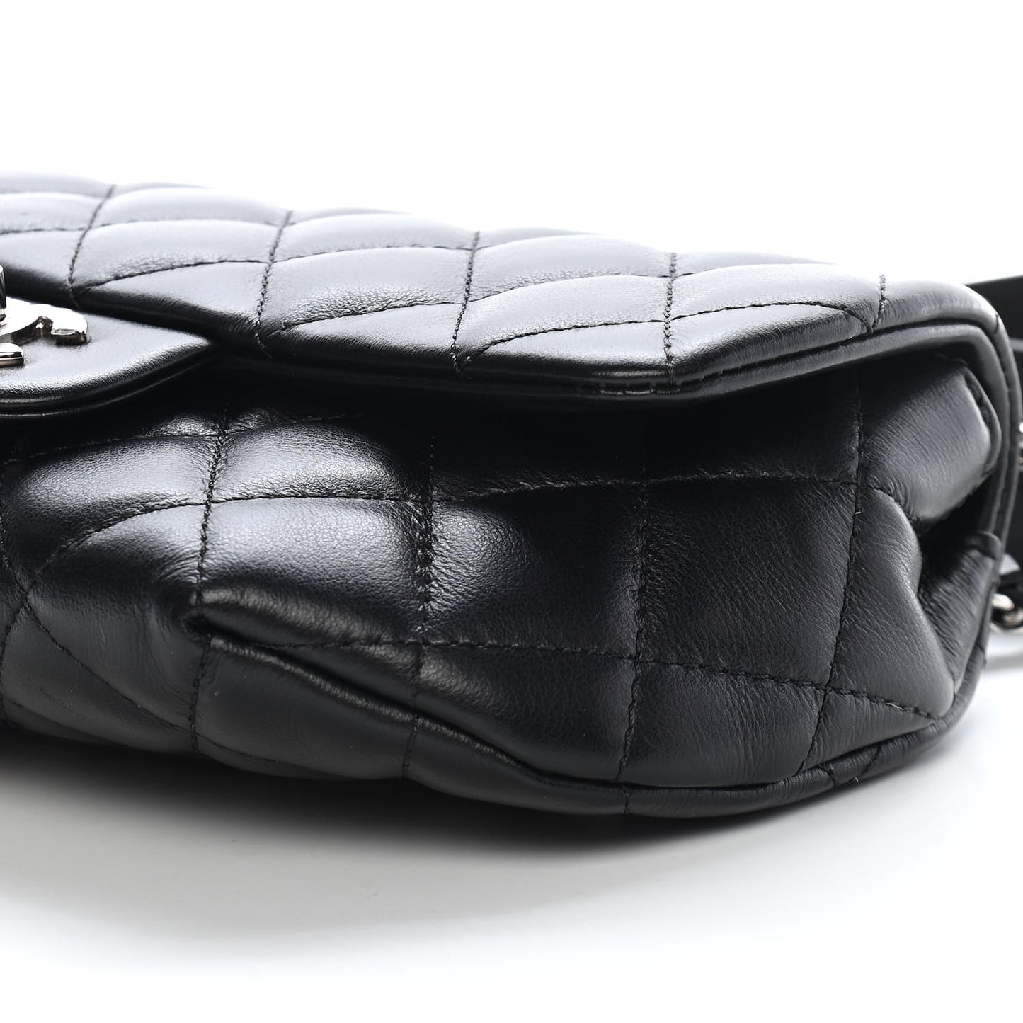 Calfskin Quilted CC Uniform Flap Belt Bag Black