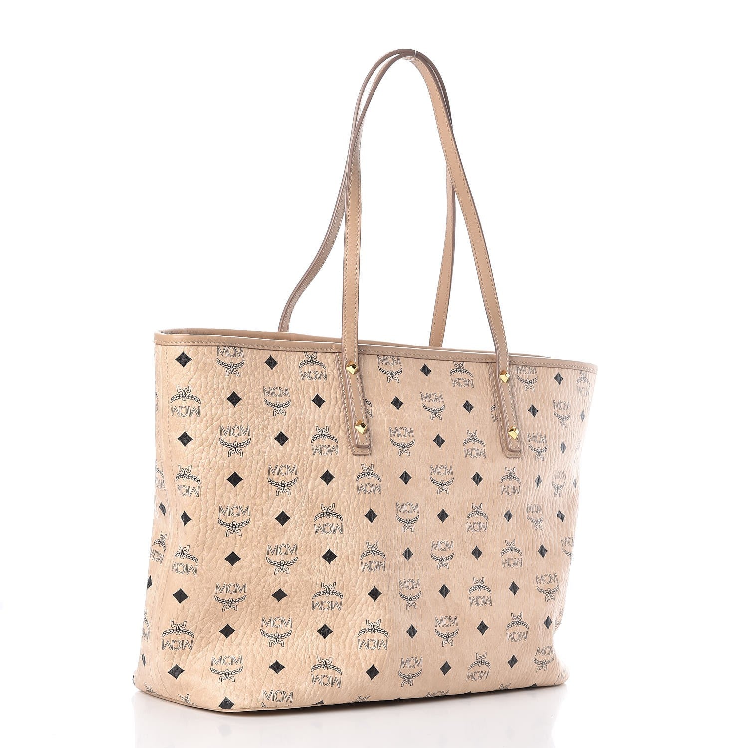 MCM Visetos Medium Anya Shopping Tote Beige 3 of 6