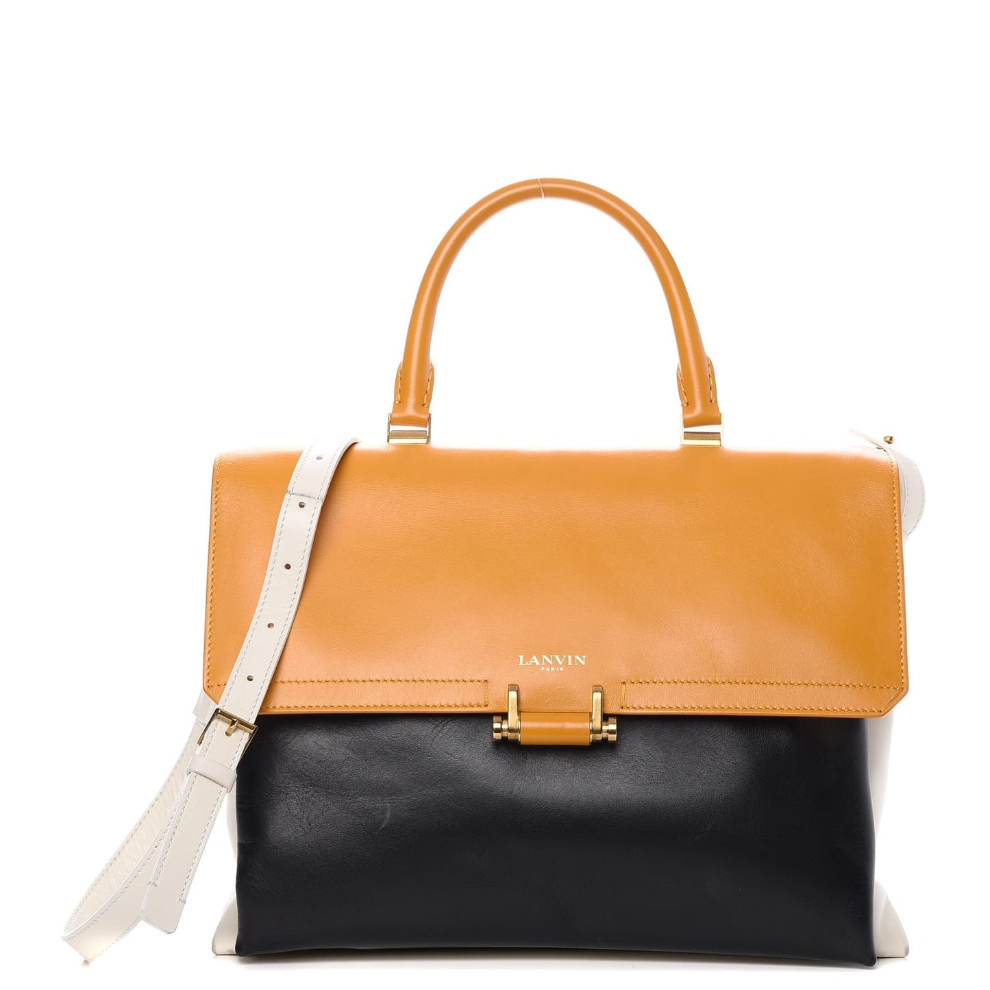 Smooth Calfskin Colorblock Top Handle Shoulder Bag Black