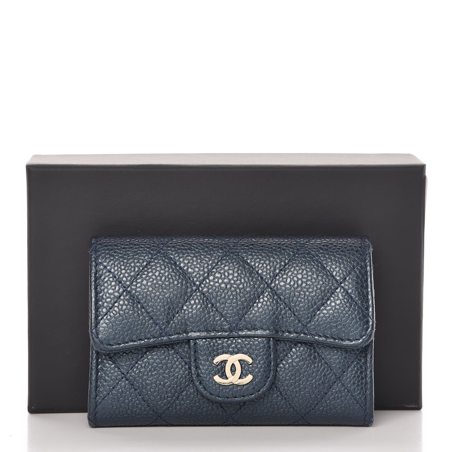 Chanel Metallic Caviar Quilted Flap Card Holder Dark Blue 12 of 12
