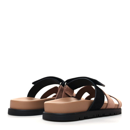 Hermes Suede Goatskin Womens Chypre Sandals 35 Rose Perle Black 4 of 9