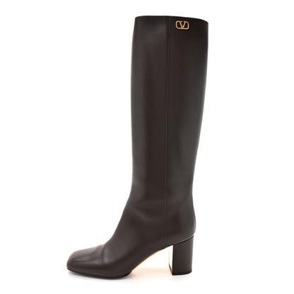Valentino Garavani Calfskin VLogo Golden Walk Knee High 70mm Boots 40.5 Bitter Chocolate 1 of 9