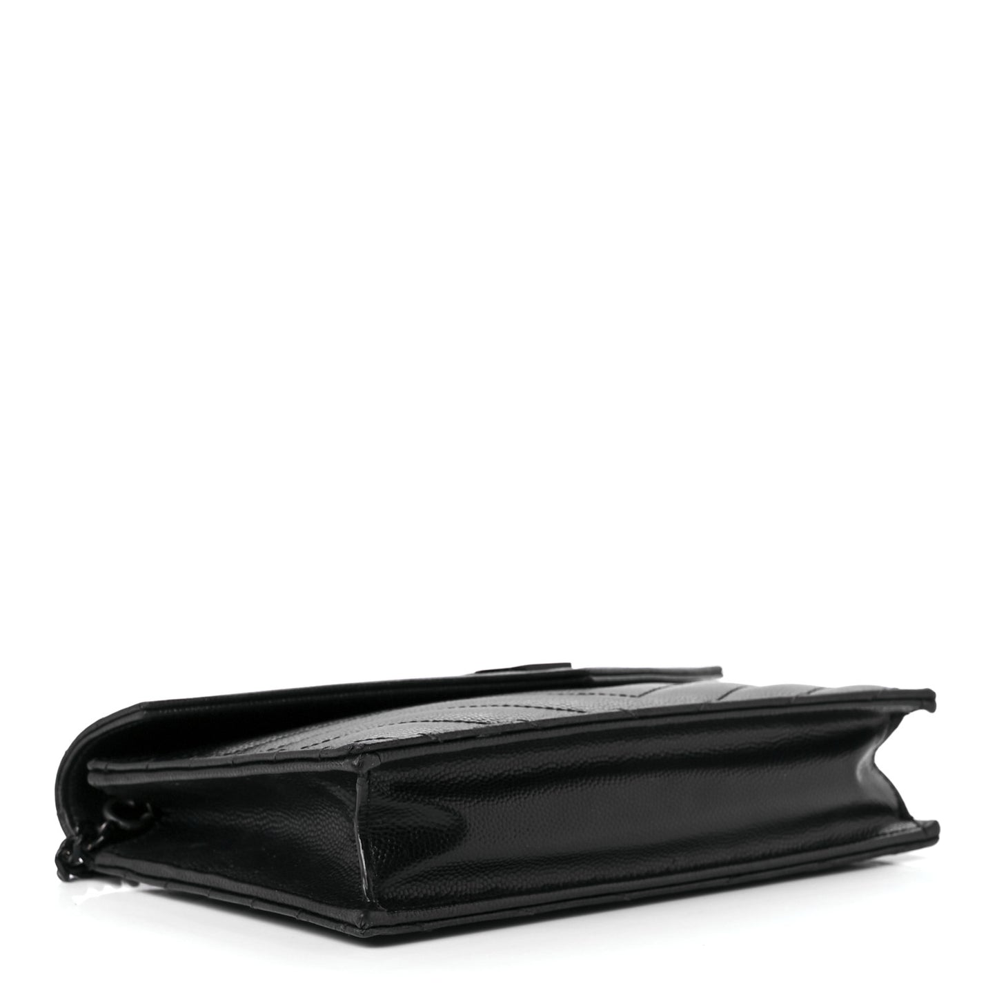 Grain De Poudre Matelasse Chevron Monogram Monochrome Envelope Chain Wallet Black