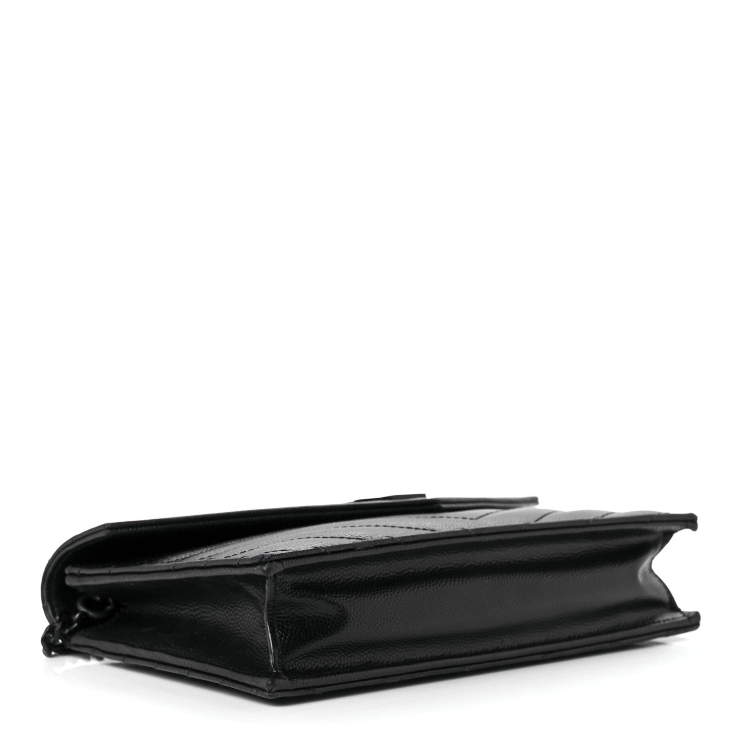 Saint Laurent Grain De Poudre Matelasse Chevron Monogram Monochrome Envelope Chain Wallet Black 4 of 11