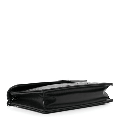 Saint Laurent Grain De Poudre Matelasse Chevron Monogram Monochrome Envelope Chain Wallet Black 4 of 11