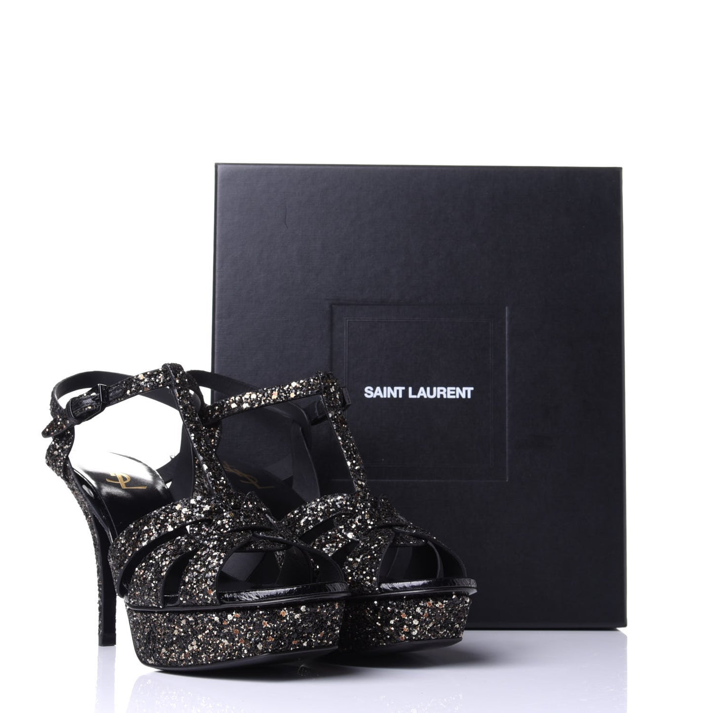 Glitter Calfskin Ayers Tribute 75 Platform Sandals 39.5 Midnight