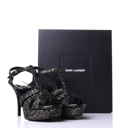 Saint Laurent Glitter Calfskin Ayers Tribute 75 Platform Sandals 39.5 Midnight 10 of 10