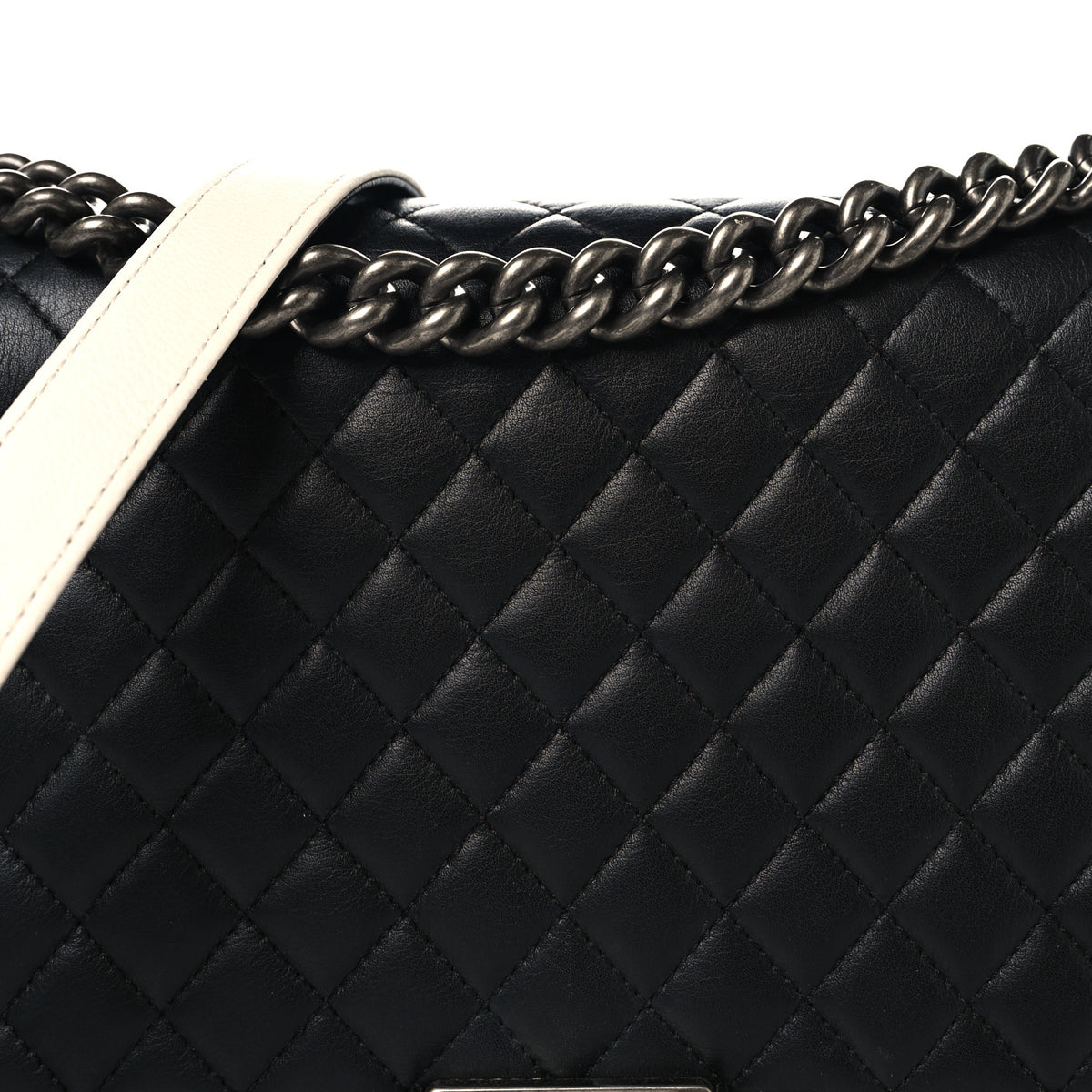 Chanel Calfskin Quilted Checkerboard Trim New Medium Boy Flap Black White 8 of 10