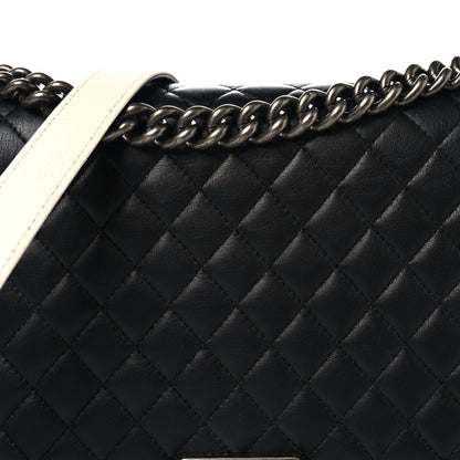 Chanel Calfskin Quilted Checkerboard Trim New Medium Boy Flap Black White 8 of 10