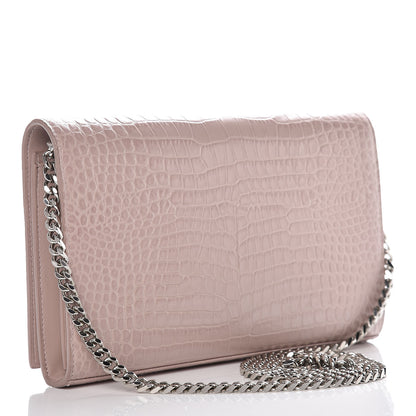 Saint Laurent Calfskin Crocodile Embossed Monogram Chain Wallet Rose Antic 3 of 9