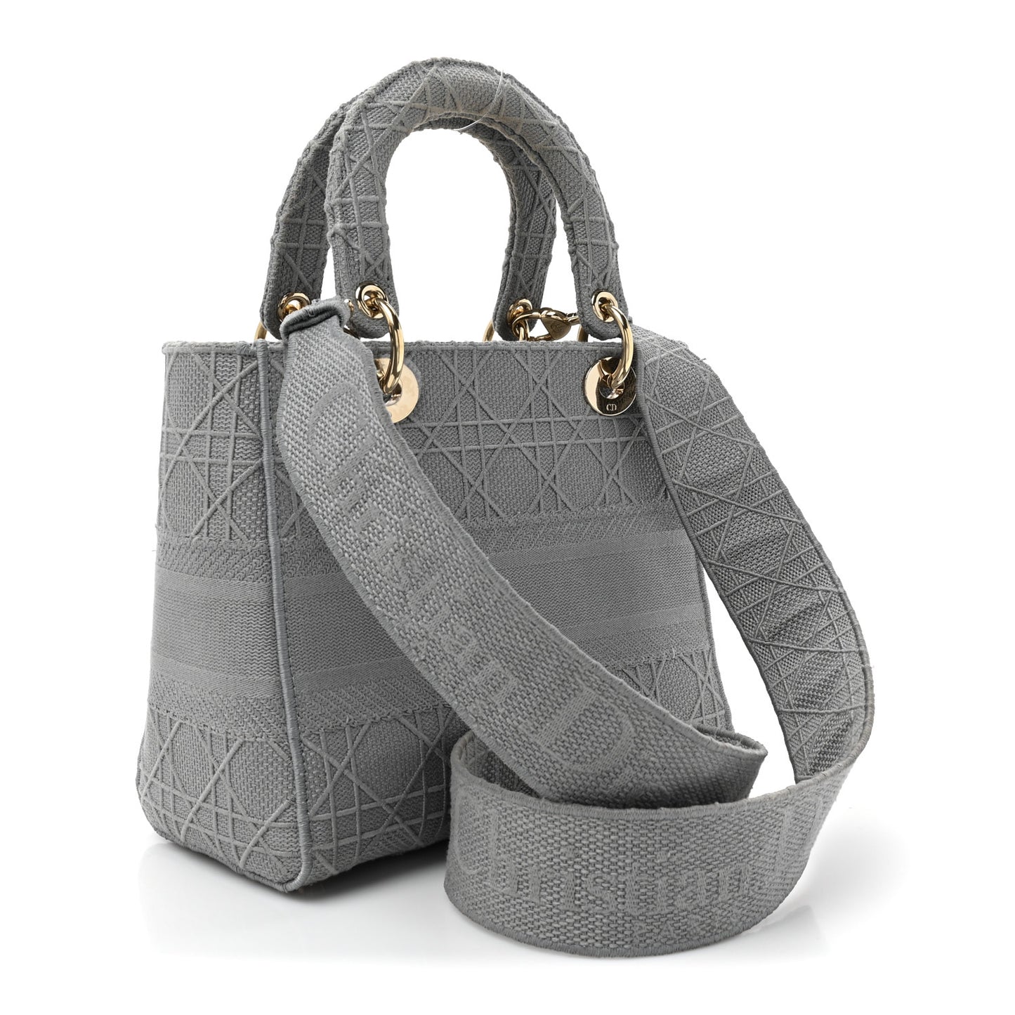 CHRISTIAN DIOR Canvas Embroidered Cannage Medium Lady D-Lite Gray