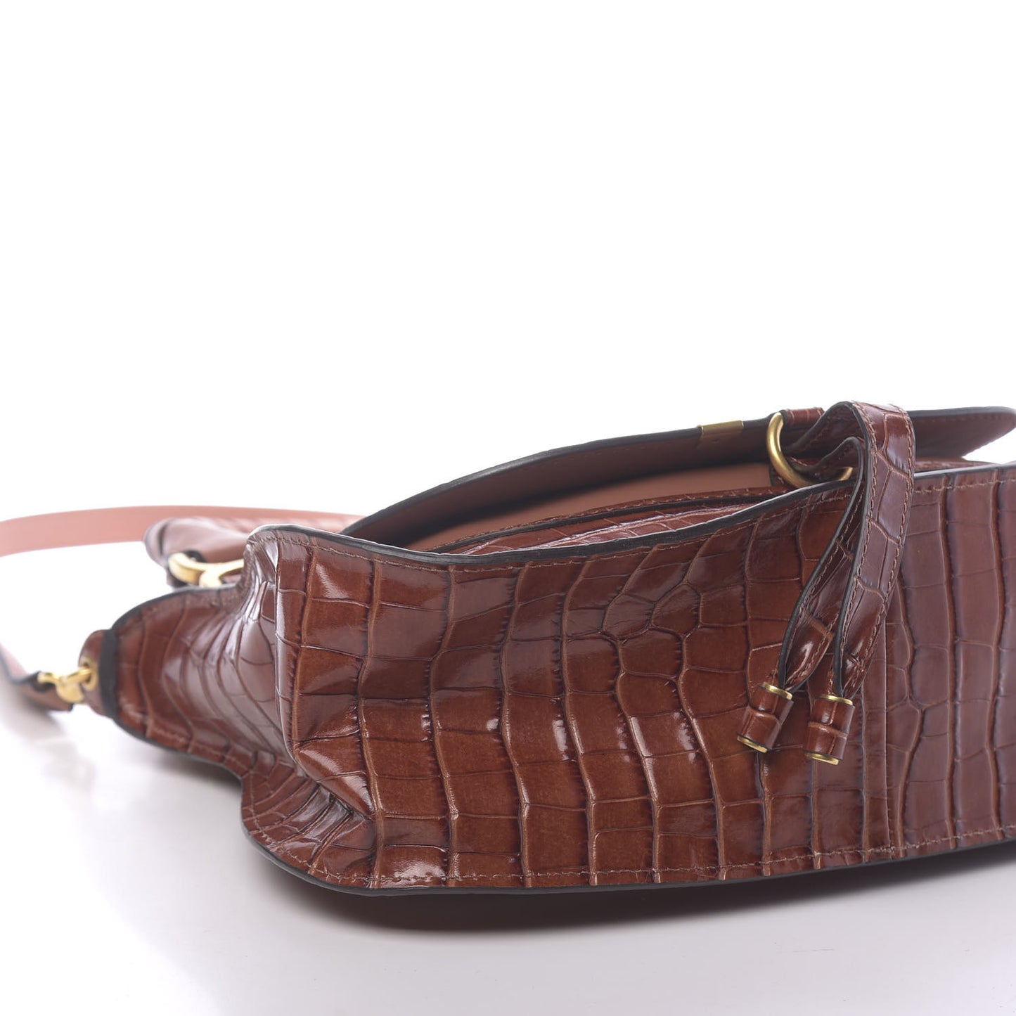 Calfskin Crocodile Embossed Medium Marcie Satchel Mahogany