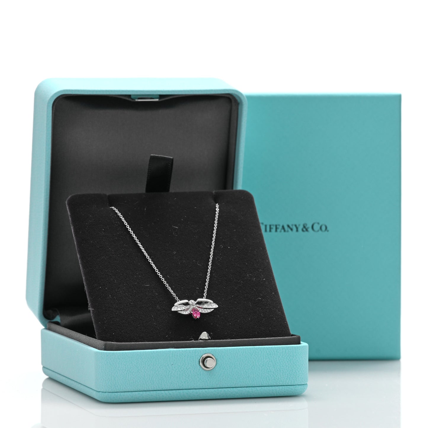 Platinum Diamond Pink Tourmaline Paper Flowers Firefly Pendant Necklace