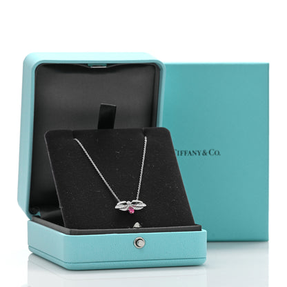 Tiffany Platinum Diamond Pink Tourmaline Paper Flowers Firefly Pendant Necklace 5 of 5