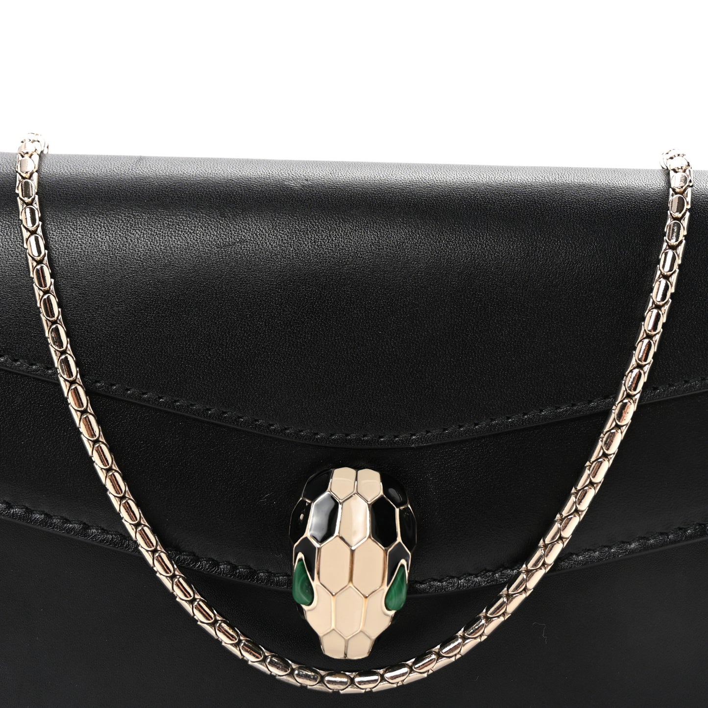 Calfskin Serpenti Forever Chain Wallet Black