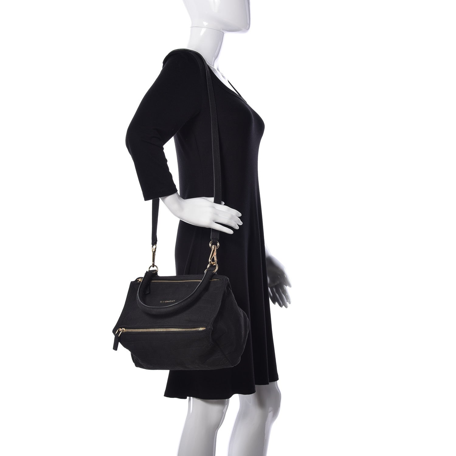 Givenchy Nubuck Crocodile Embossed Small Pandora Black 2 of 9