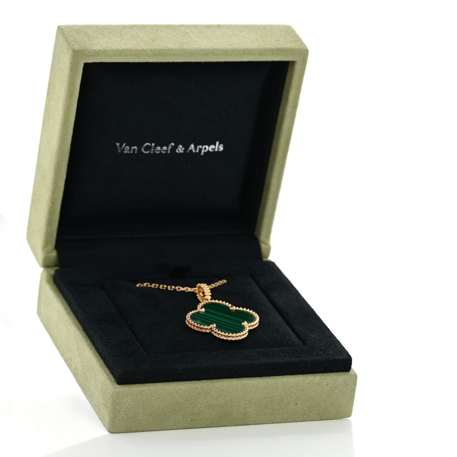 Van Cleef & Arpels 18K Yellow Gold Malachite Magic Alhambra Pendant Necklace 6 of 6