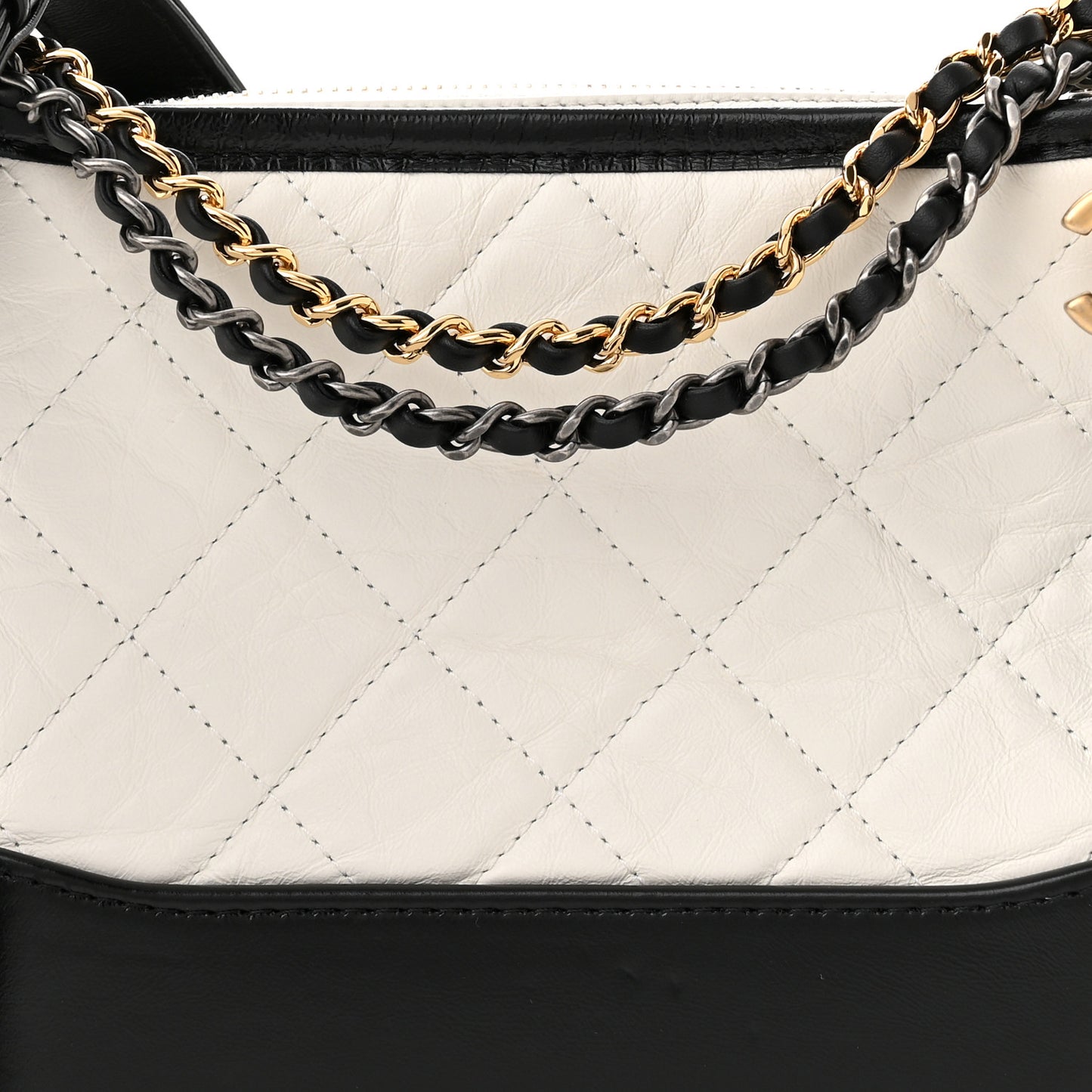 Aged Calfskin Quilted Small Gabrielle Hobo Black White