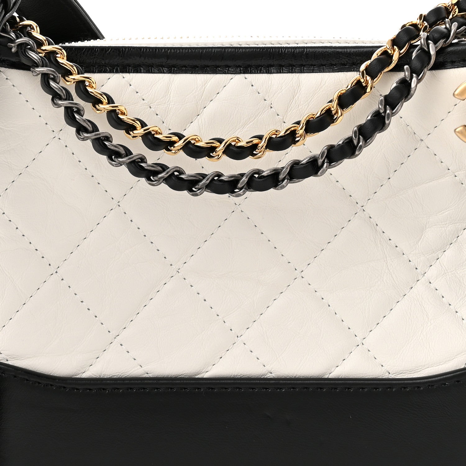 Chanel Aged Calfskin Quilted Small Gabrielle Hobo Black White 8 of 11
