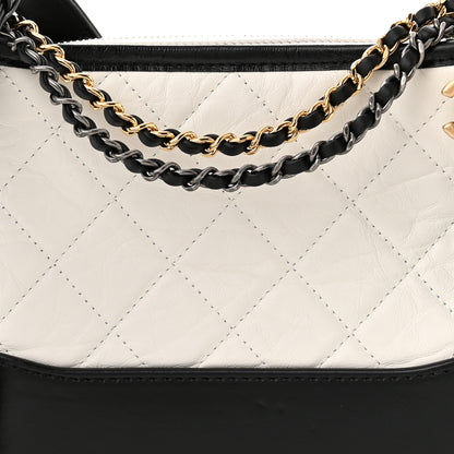 Chanel Aged Calfskin Quilted Small Gabrielle Hobo Black White 8 of 11