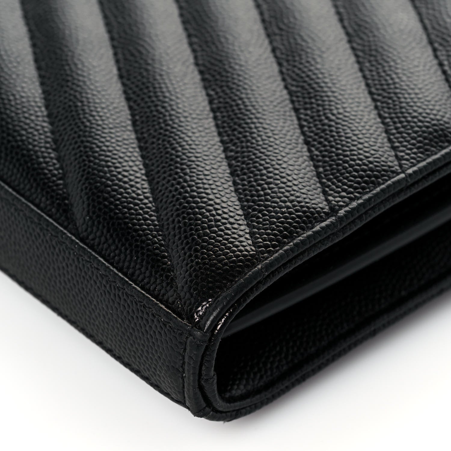 Saint Laurent Grain De Poudre Matelasse Chevron Monogram Chain Wallet Black 11 of 12