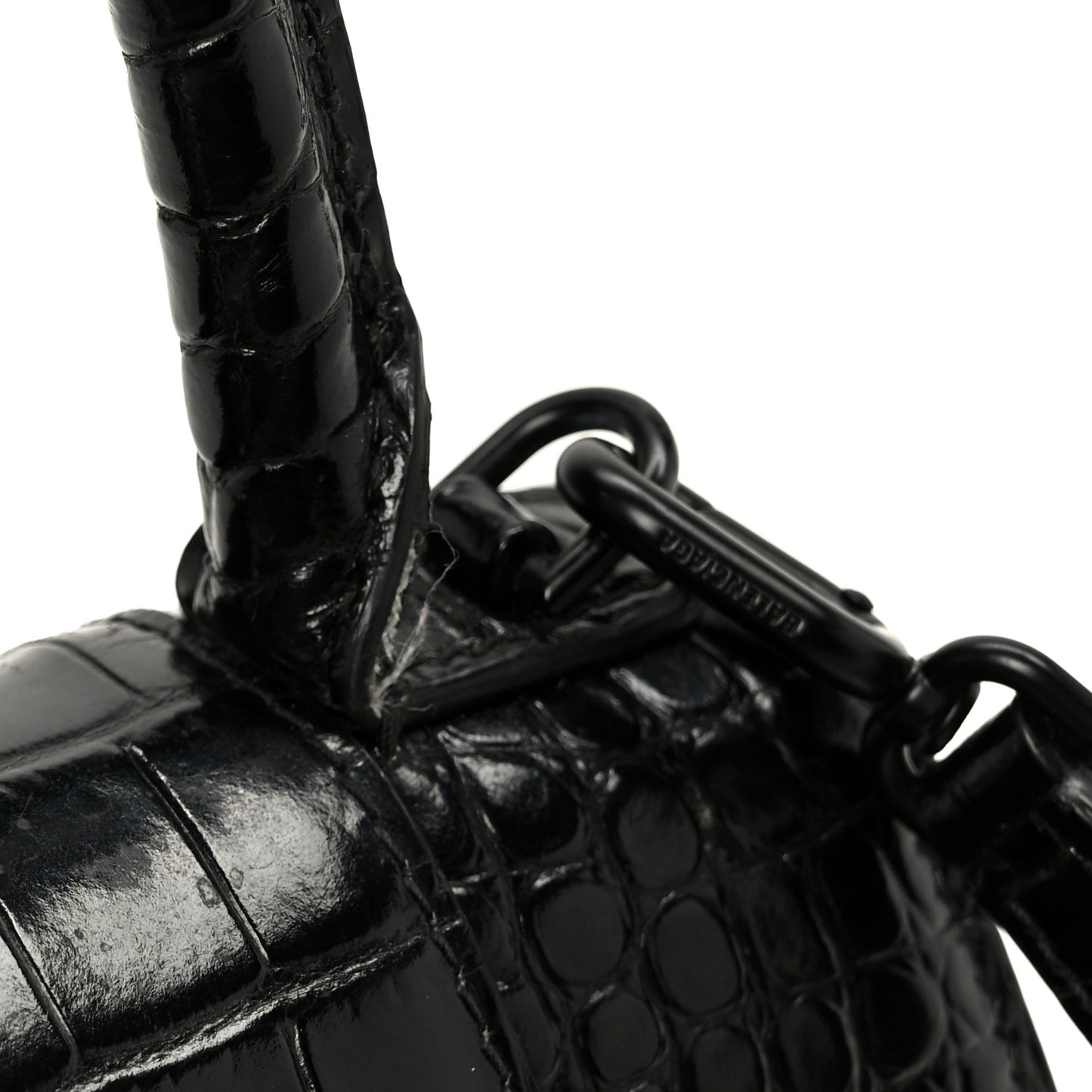 Shiny Calfskin Monochrome Crocodile Embossed Small Hourglass Top Handle Bag Black