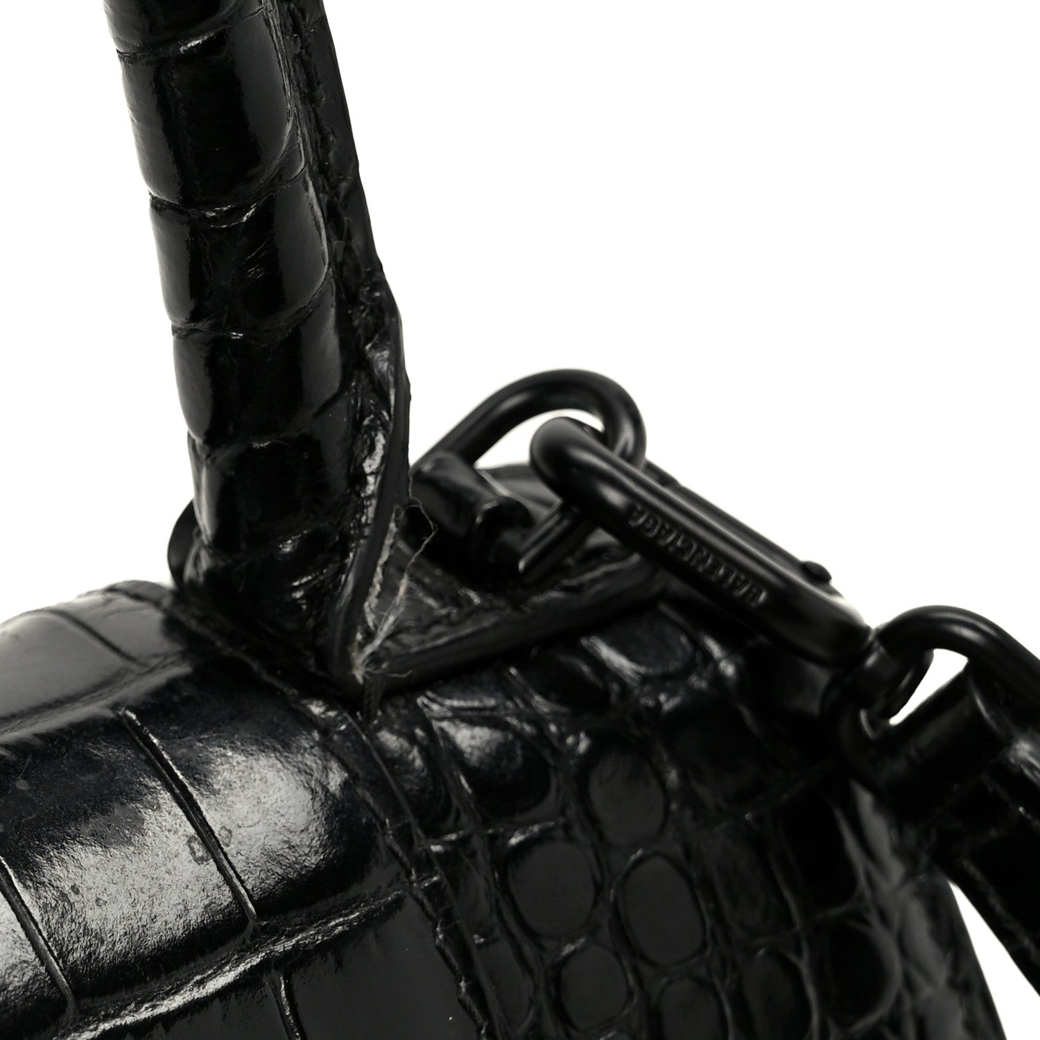 Balenciaga Shiny Calfskin Monochrome Crocodile Embossed Small Hourglass Top Handle Bag Black 11 of 14