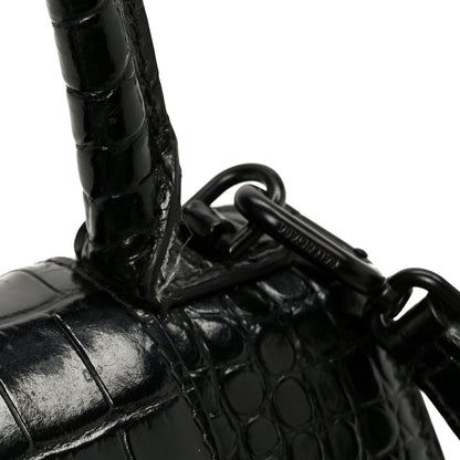 Balenciaga Shiny Calfskin Monochrome Crocodile Embossed Small Hourglass Top Handle Bag Black 11 of 14