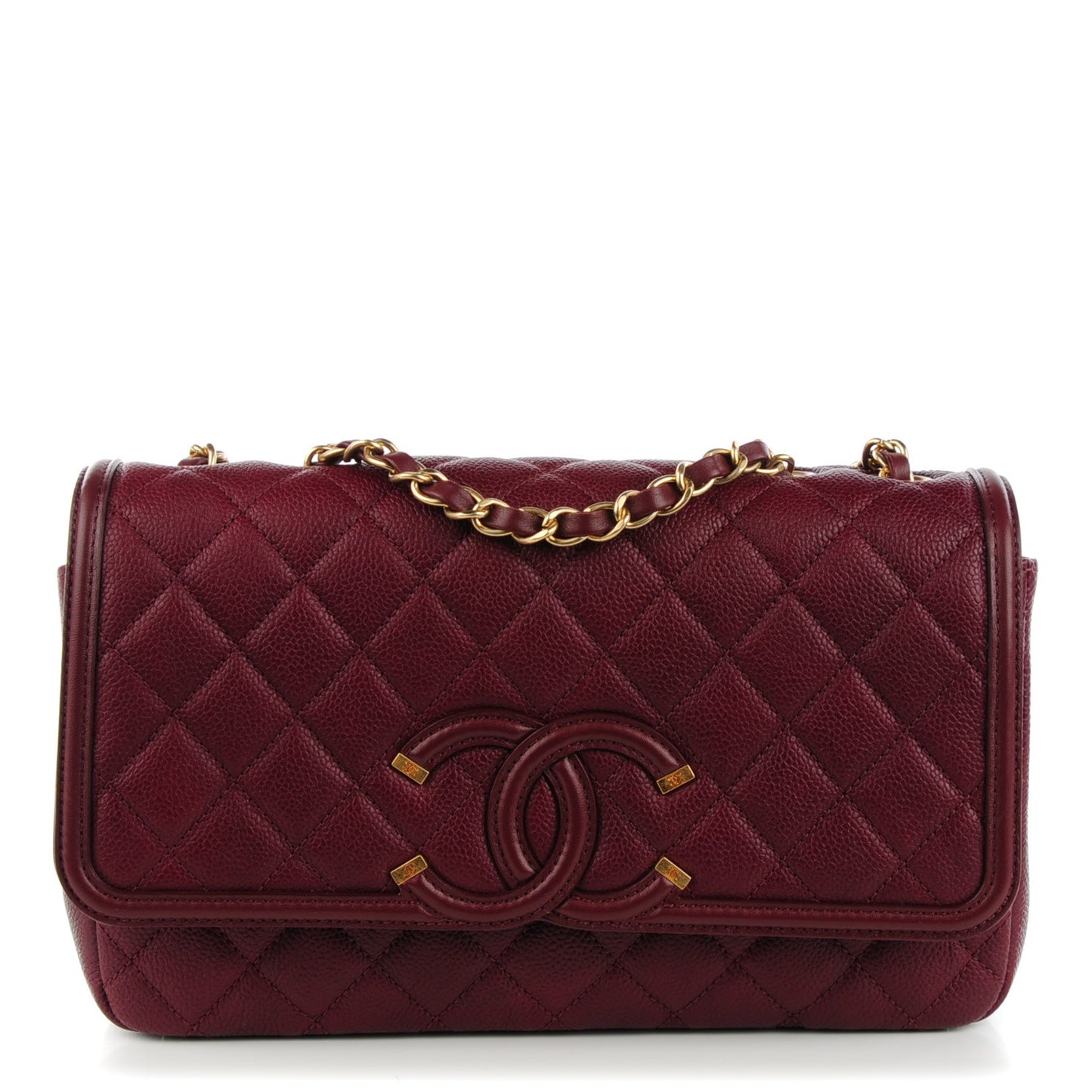 Caviar Quilted Medium CC Filigree Flap Burgundy