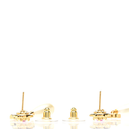 Chanel Metal Crystal Pearl CC Drop Earrings Gold Pink White 3 of 6