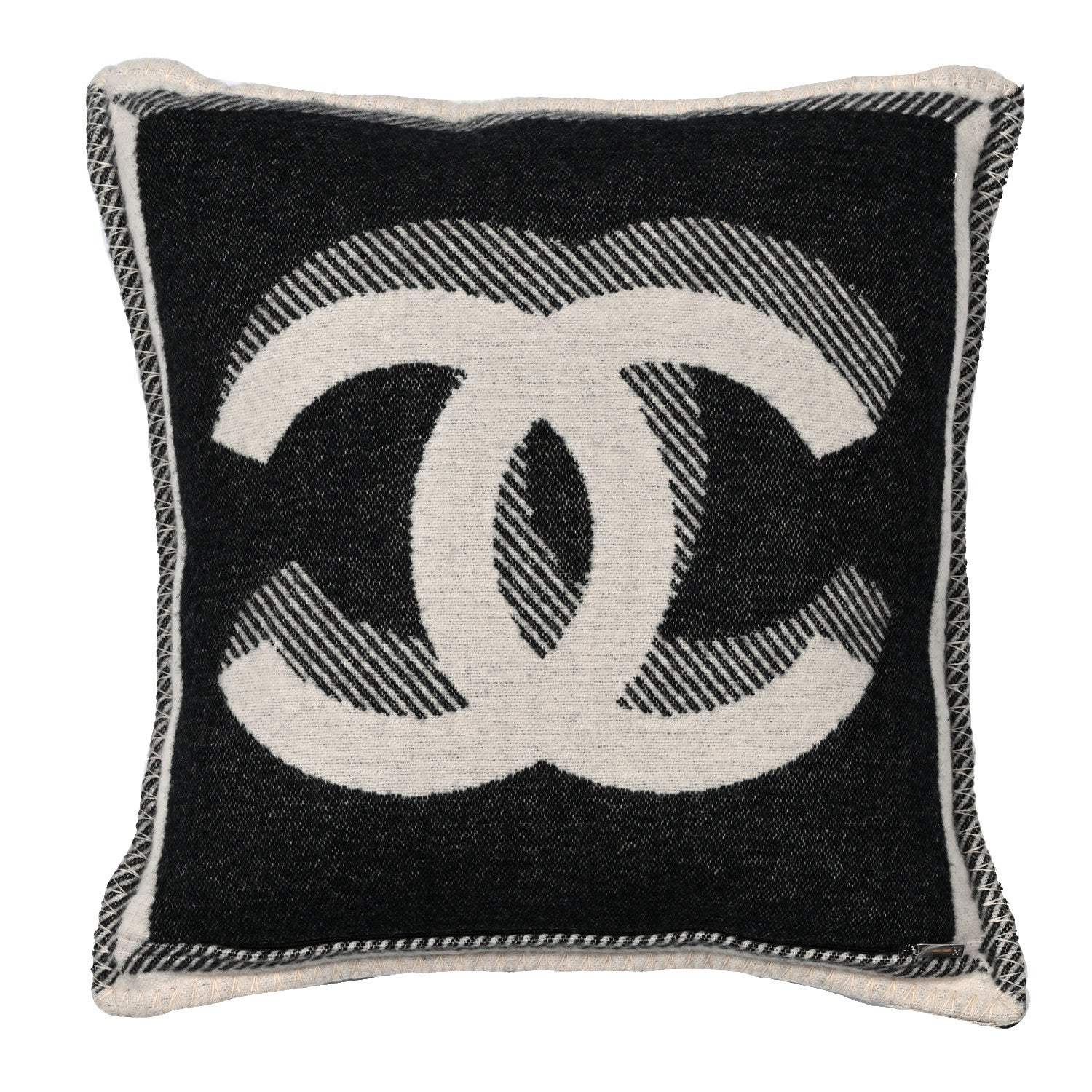 Chanel Merino Wool Cashmere CC Pillow Beige Black 2 of 3
