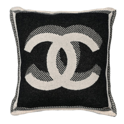 Chanel Merino Wool Cashmere CC Pillow Beige Black 2 of 3