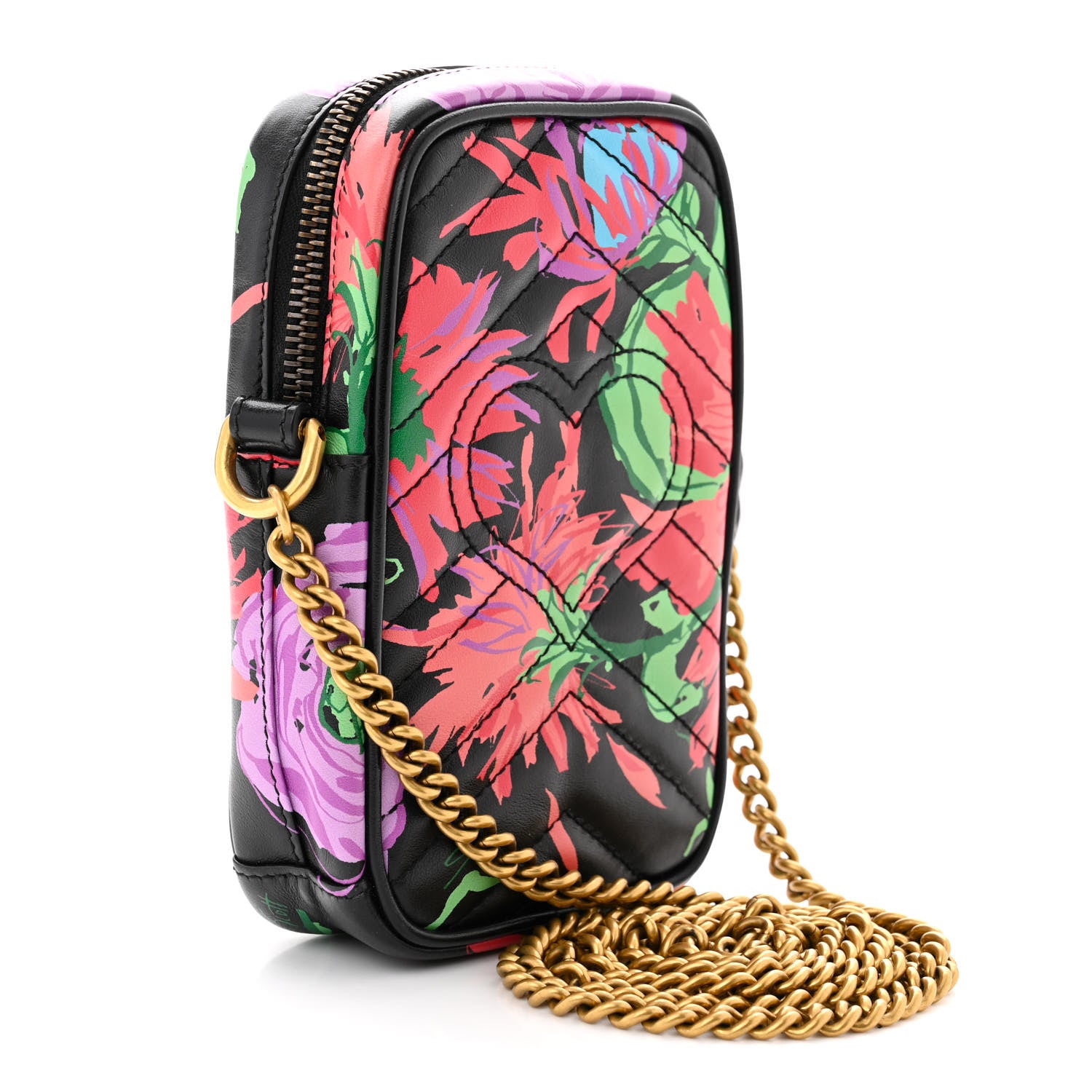 Gucci X KEN SCOTT Calfskin Matelasse Floral Infinity Mini GG Marmont Crossbody Bag Black Pink 3 of 10
