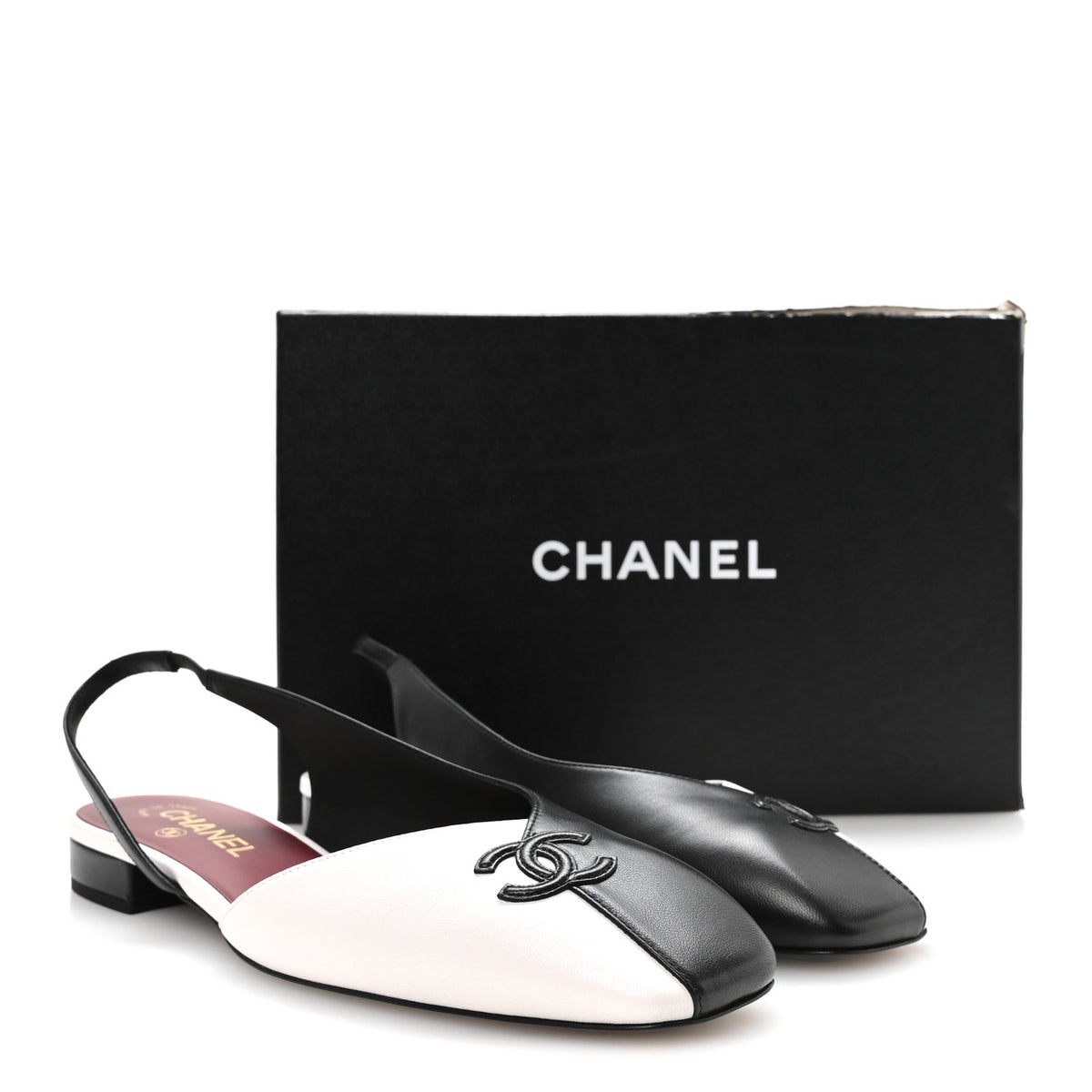 Chanel Lambskin CC Two Tone Slingback Flats  39.5 Black White 9 of 9