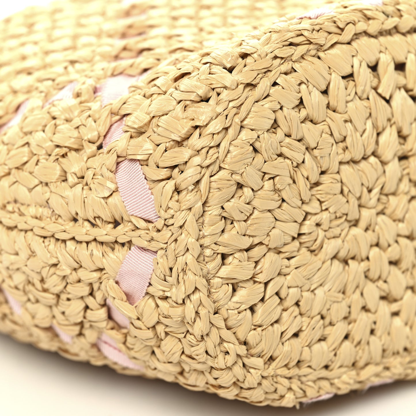 Raffia Braided Grosgrain Ribbon Small Shopping Bag Beige Light Pink