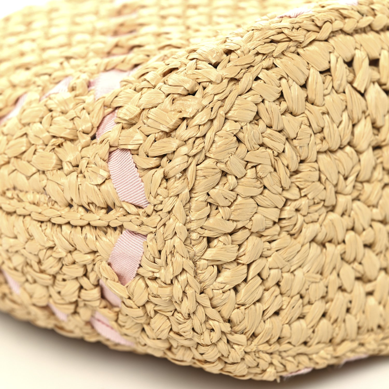 Chanel Raffia Braided Grosgrain Ribbon Small Shopping Bag Beige Light Pink 9 of 10