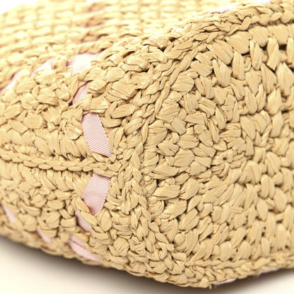 Chanel Raffia Braided Grosgrain Ribbon Small Shopping Bag Beige Light Pink 9 of 10