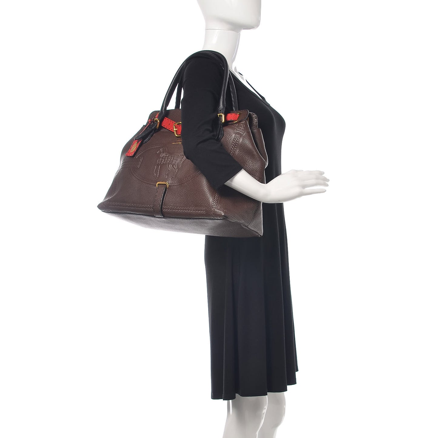 Calfskin Romano Selleria Large Villa Borghese Tote Marrone Black Fuoco